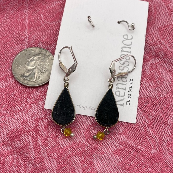 Rainbow Green Glass Tear Drop Dangle Earrings - Picture 5 of 9